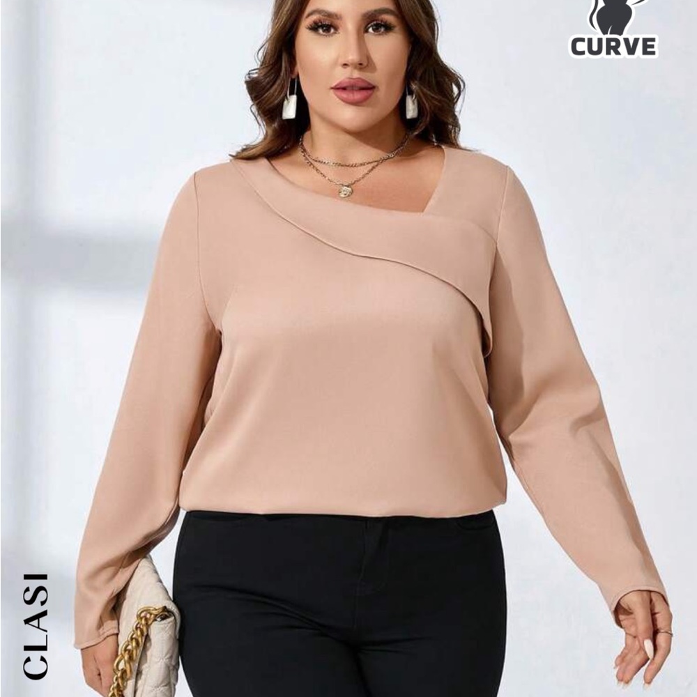 SHEIN Clasi Plus Solid Asymmetrical Blouse US20